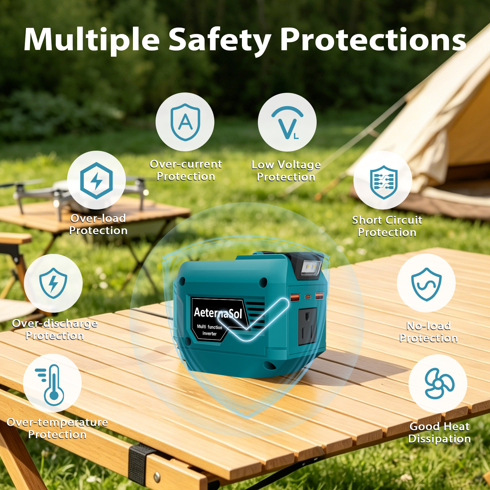 For Makita 18V Battery Power Inverter 250W Peak 500W AC 110V 3 USB Ports