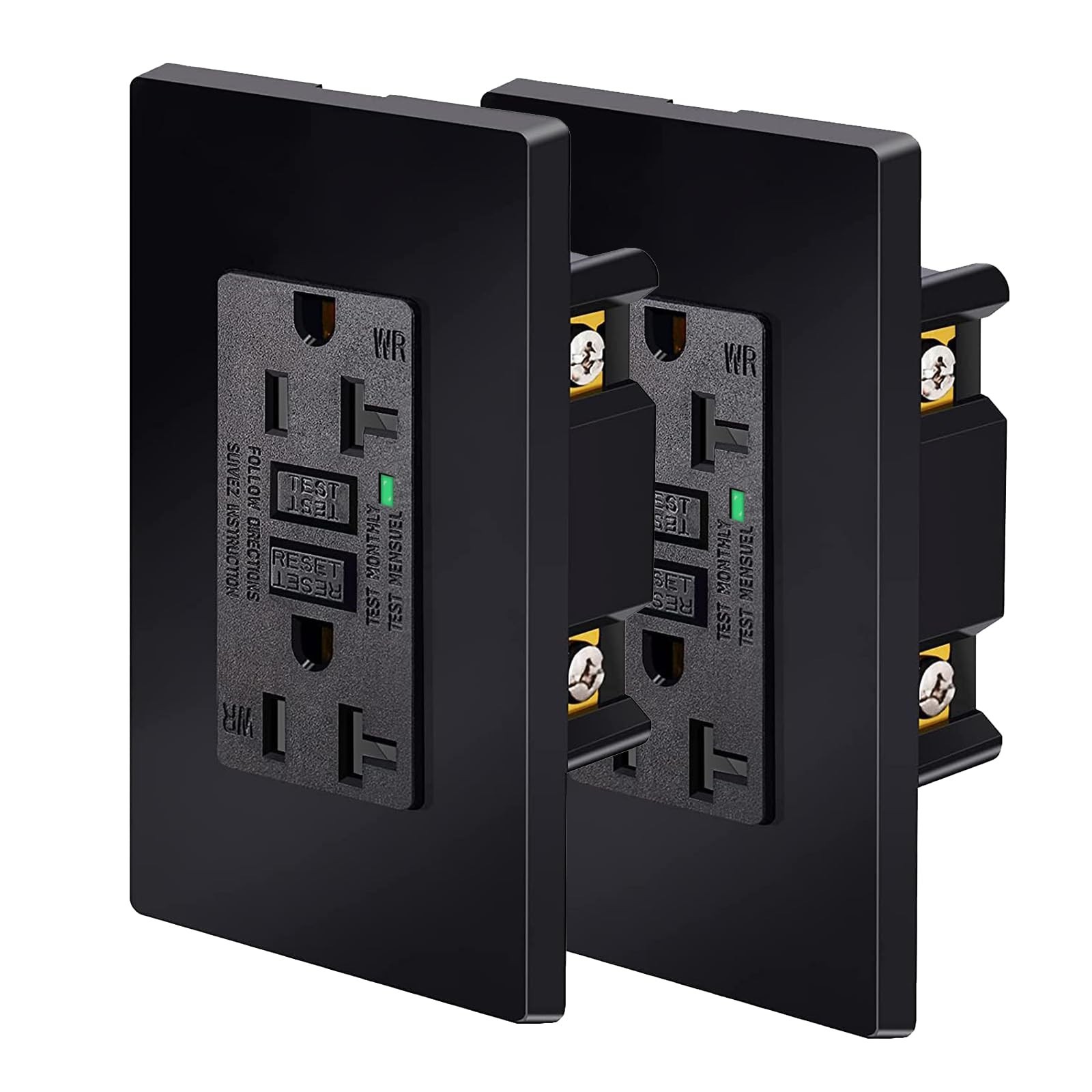 Black 20 Amp GFCI Outlet,NineLeaf GFI Dual Receptacle 20A Black,TR Tamper Res…