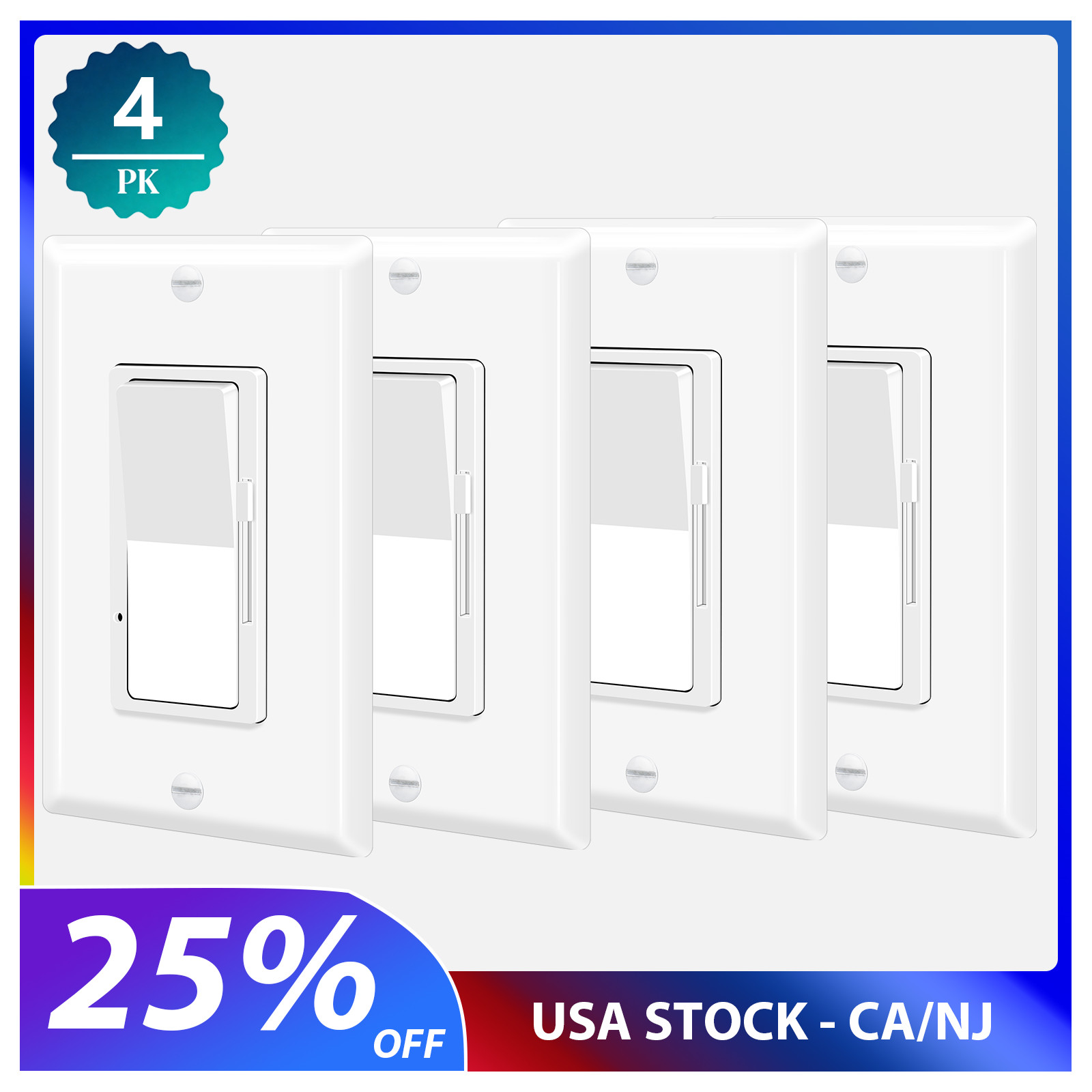LED Decora Rocker Dimmer, Single & 3-Way Switch, CFL 600W / LED 3W-150W / 4 Pack