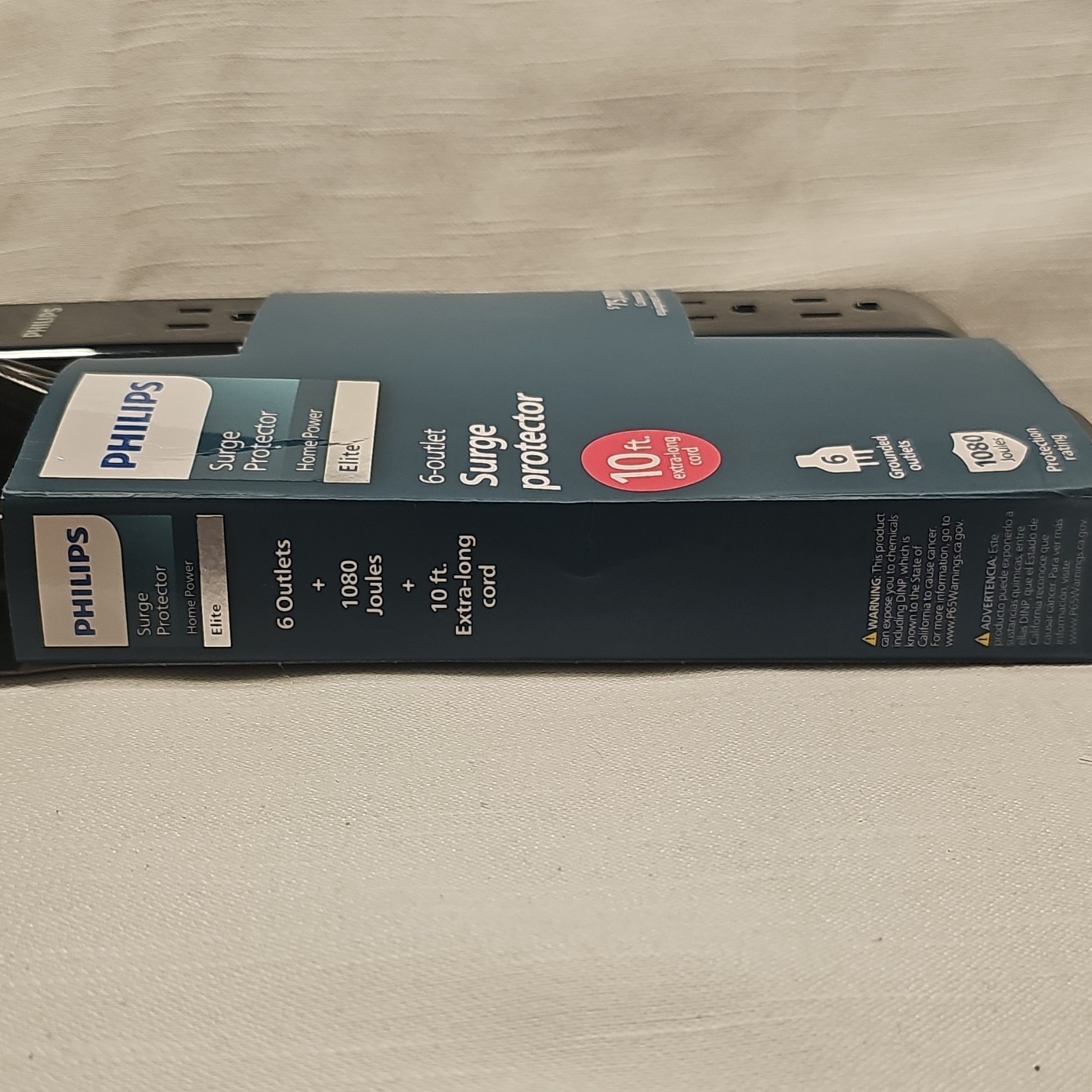 Philips 6-Outlet Surge Protector Power Strip 1080J 10ft Cord Black