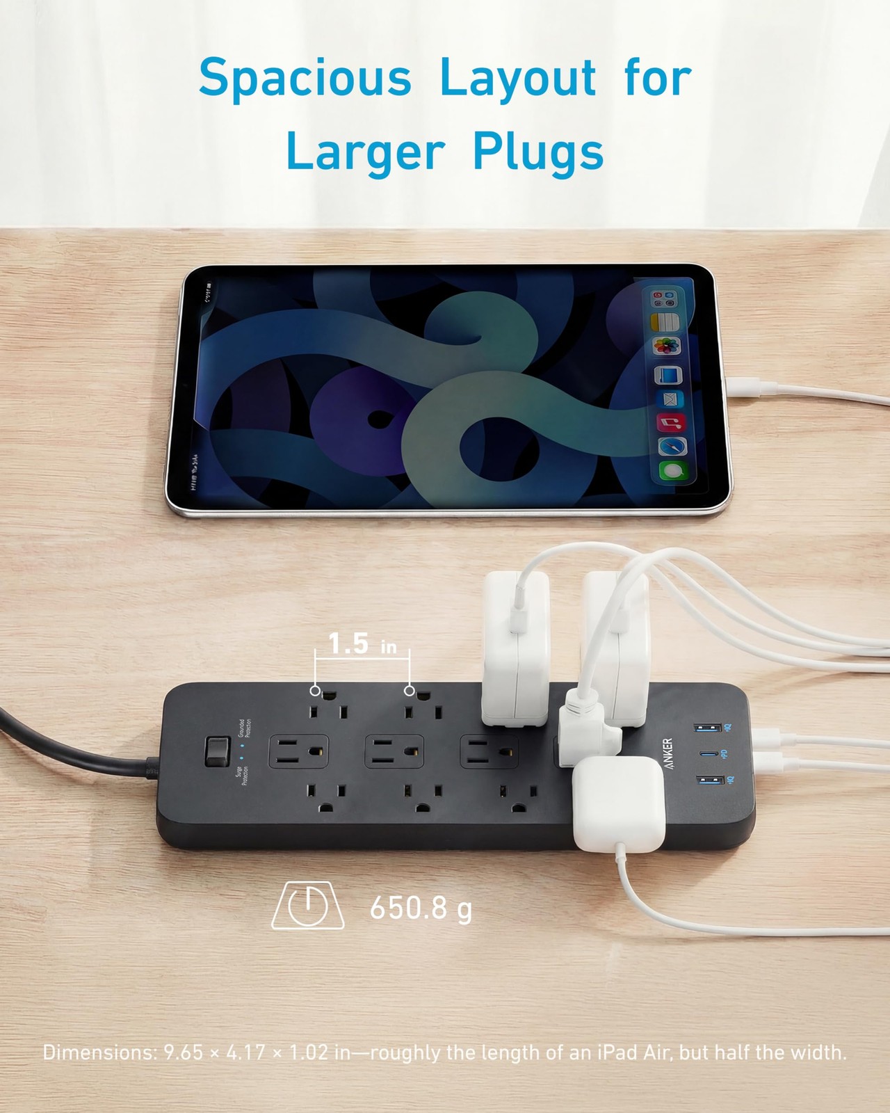 Anker Power Strip with 2100J Surge Protector, Outlet Extender, 5 FT, Black