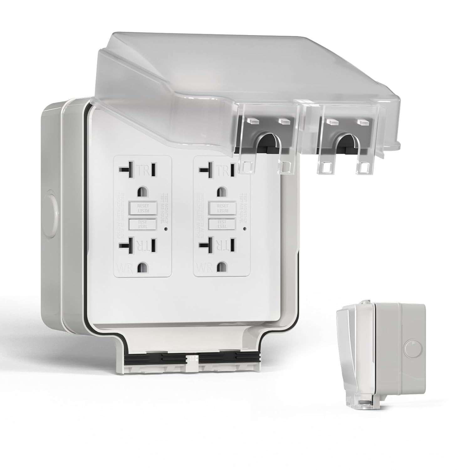[UL Listed] Dual 20 AMP GFCI Outdoor Electrical Outlet Box, IP66 Waterproof & L