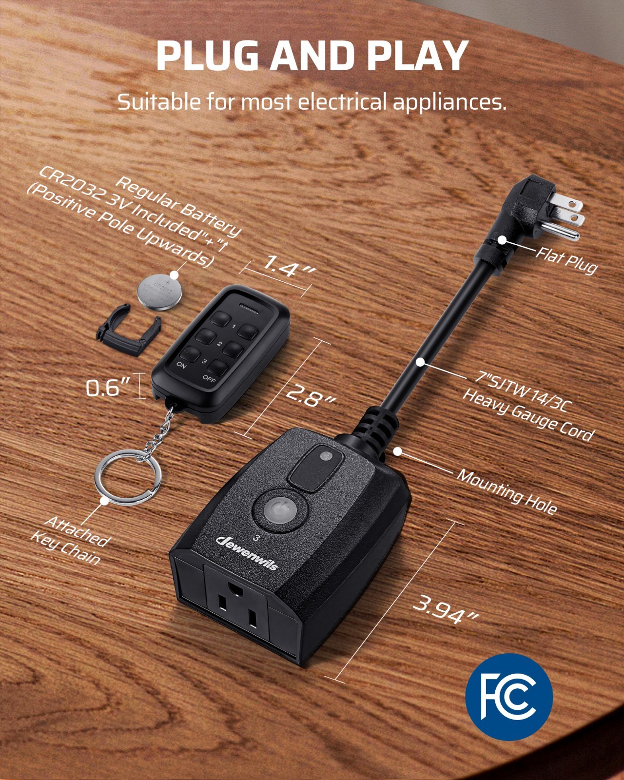 DEWENWILS Outdoor Remote Control Outlet,1 Remote 3 Outlets, Weatherproof, 125V