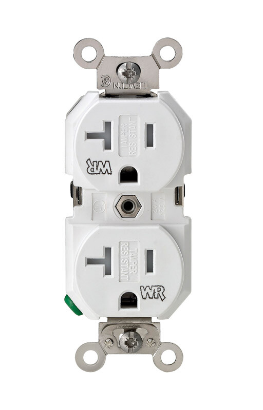 Leviton TWR20-00W White Nylon 20A 125V 2-Pole Nema 5-20R Duplex Outlet