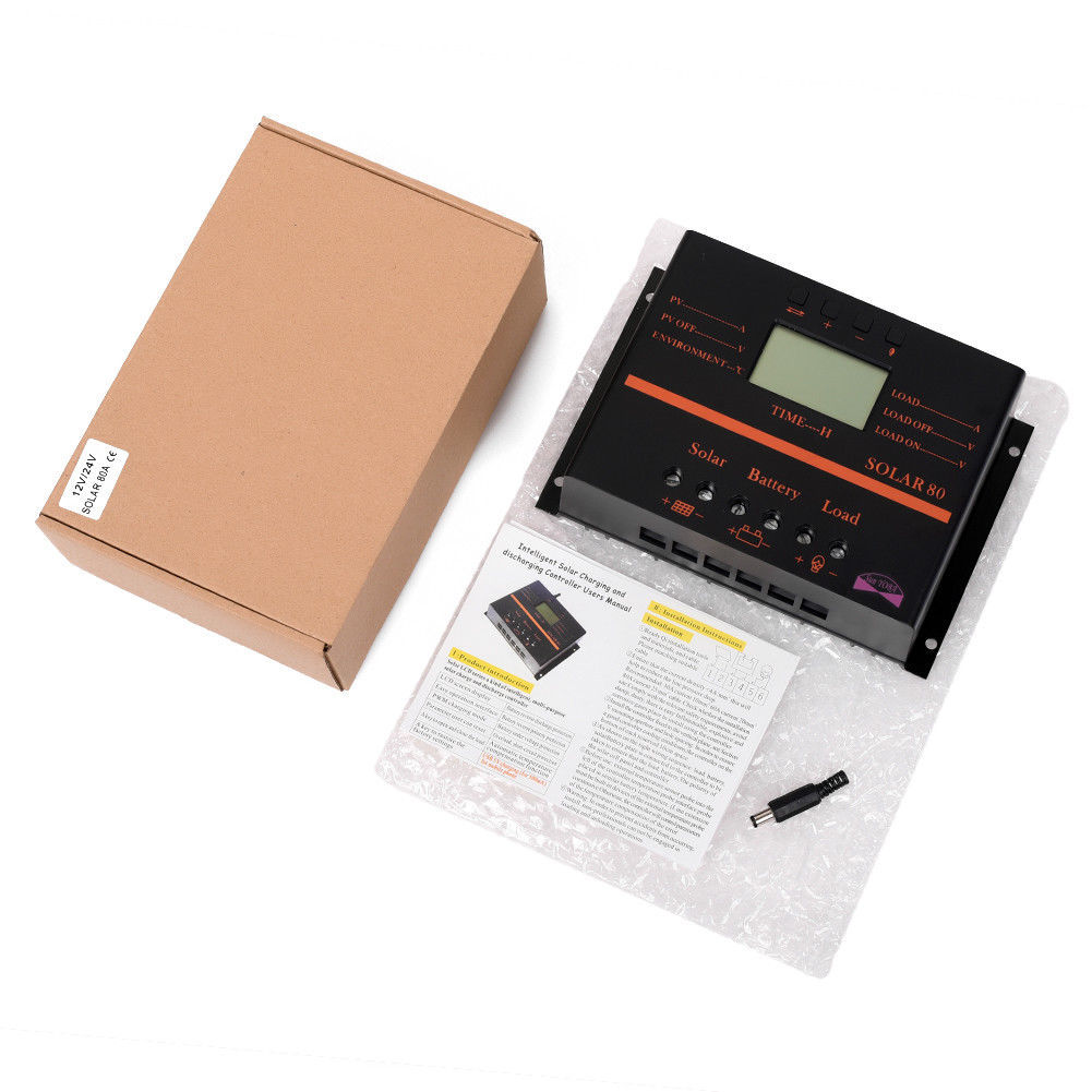 80A AMP MPPT Solar Panel Regulator Charge Controller 24V/12V 2000W/1000W LCD US1