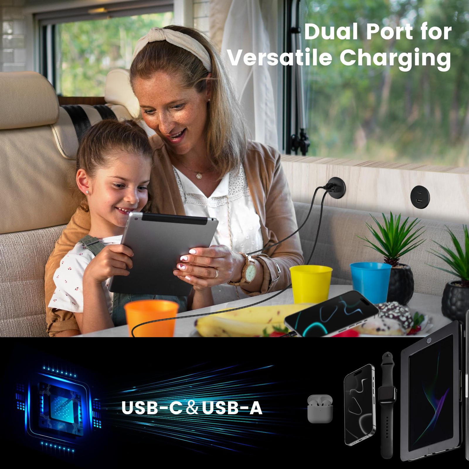 CamperXlite RV 12V USB Outlet Alumium Charger, 1.46″ * * 1.14″, 1Pcs