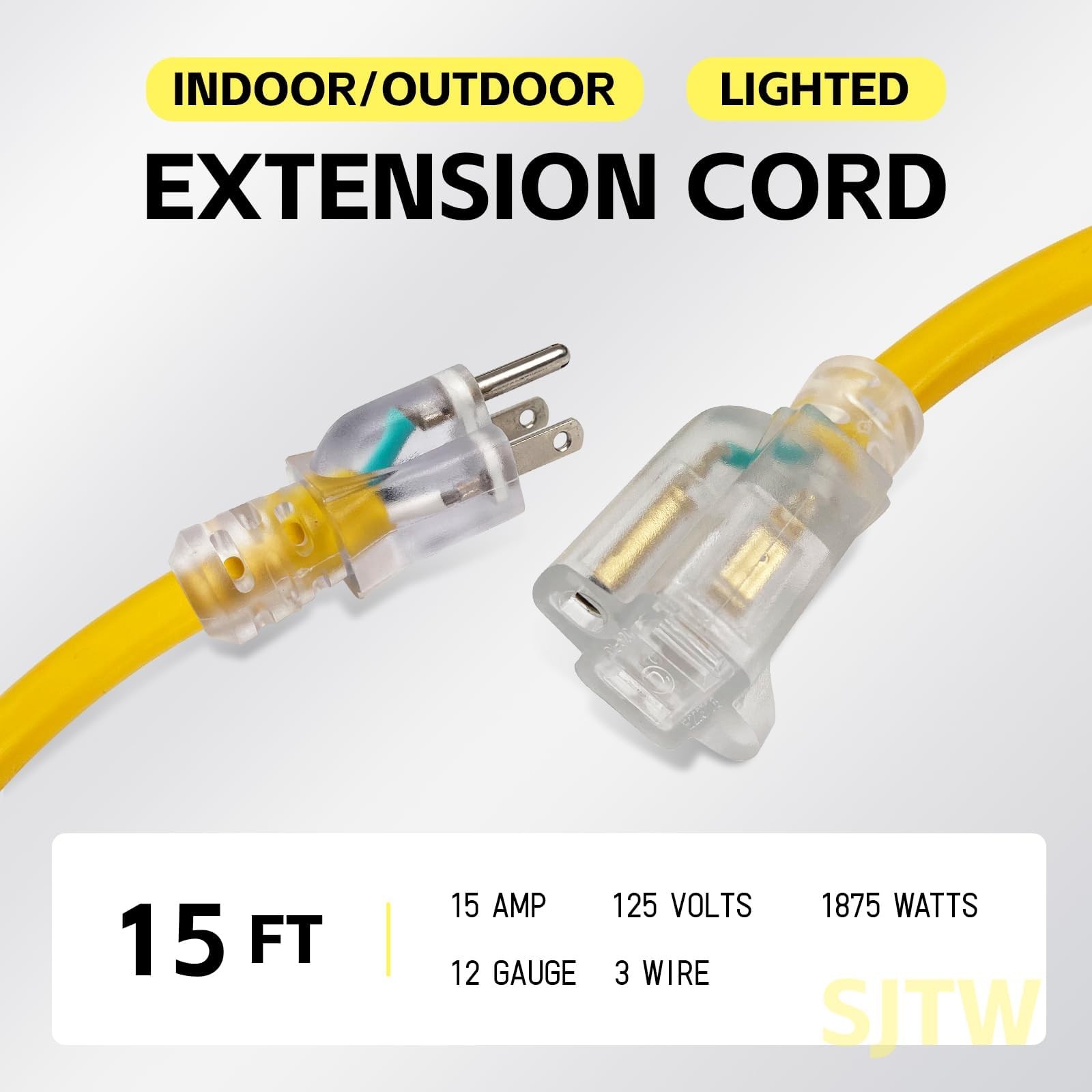 EP 15 Ft 12/3 SJTW Lighted Outdoor Extension Cord, Yellow 15ft,
