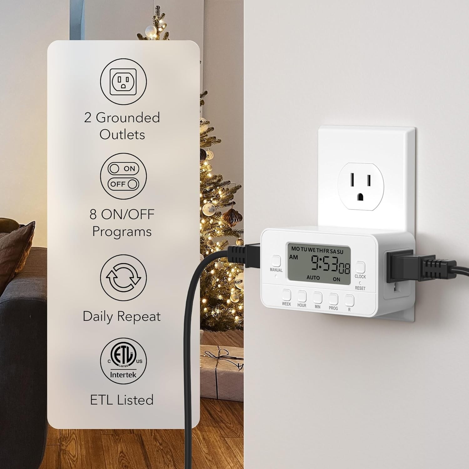 BN-LINK 7-Day Heavy Duty Digital Timer with Dual Outlet, LCD Display 3-Prong