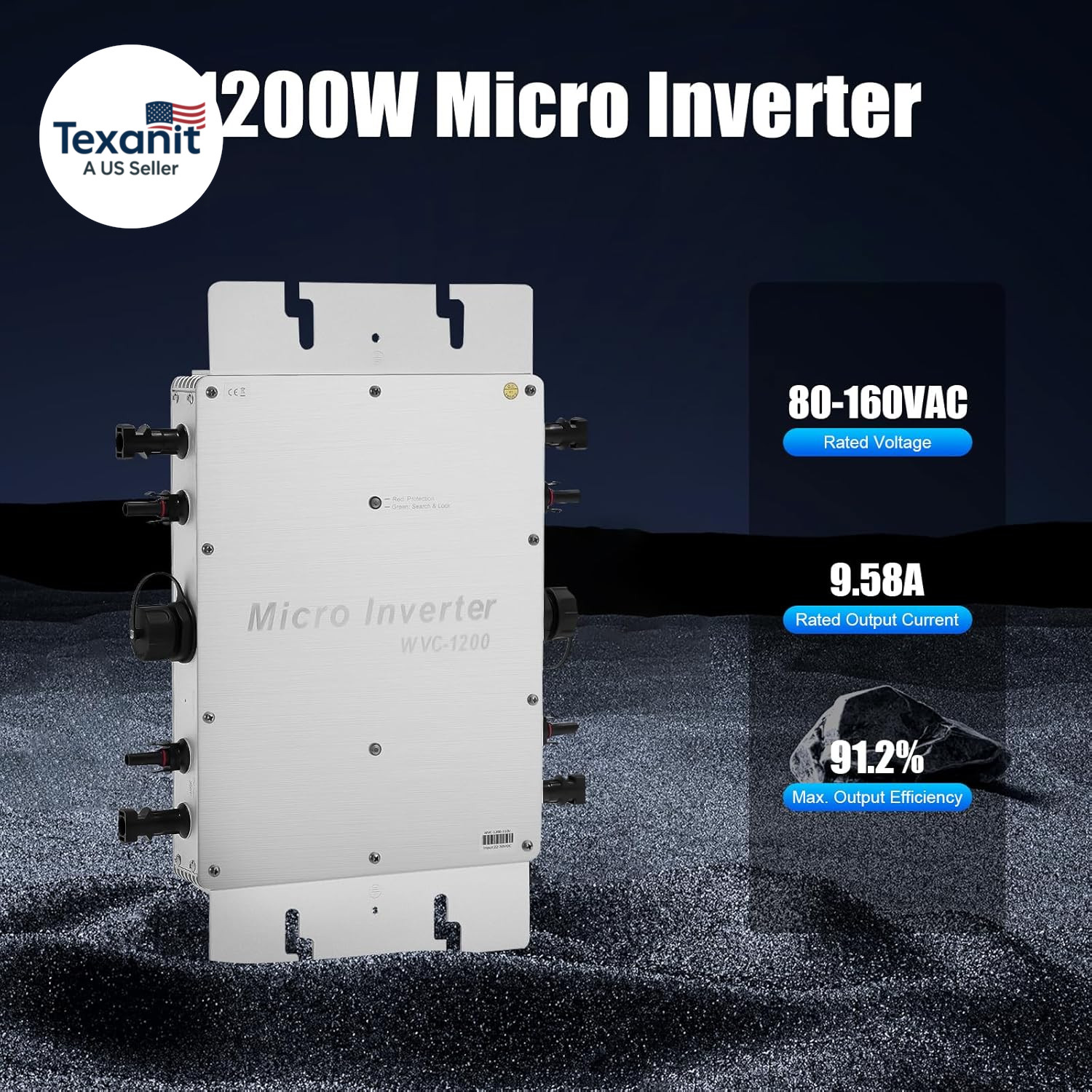, WVC-1200W MPPT Grid Tie Pure Sine Wave Dc to Ac Solar Grid Tie Micro Inverter