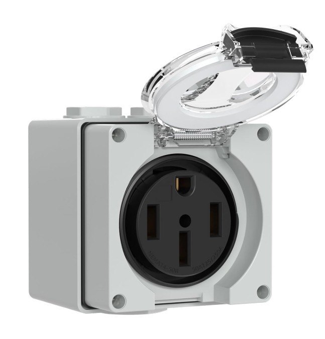 MUELNMEY 50 AMP POWER OUTLET BOX OUTDOOR WEATHERPROOF NEW