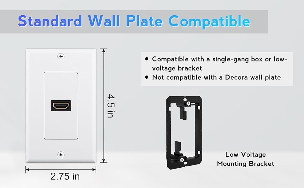 HDMI Wall Plate 1 Port Adapter Cable Female Type 4K UHD ARC Ethernet 4 Pack