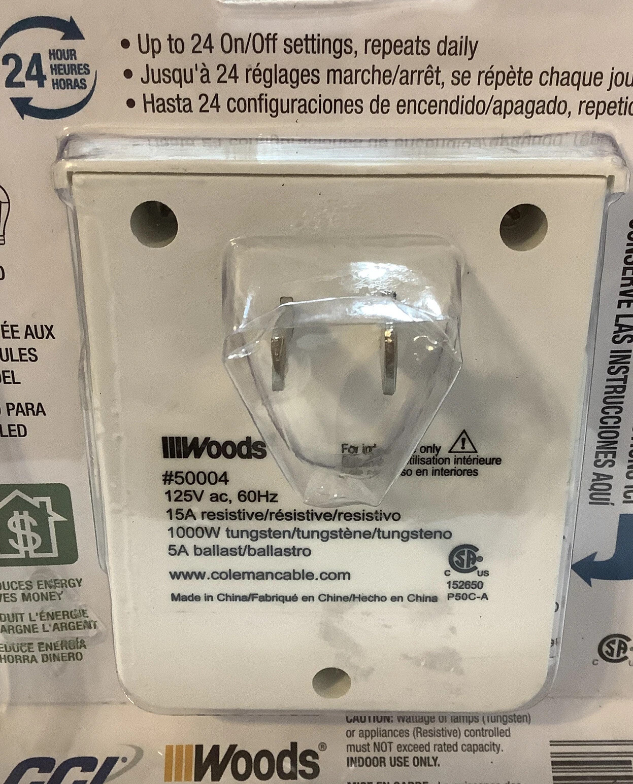 Woods White Two Outlet 24hr Timer-50004-Indoor 125V 60Hz-NEW
