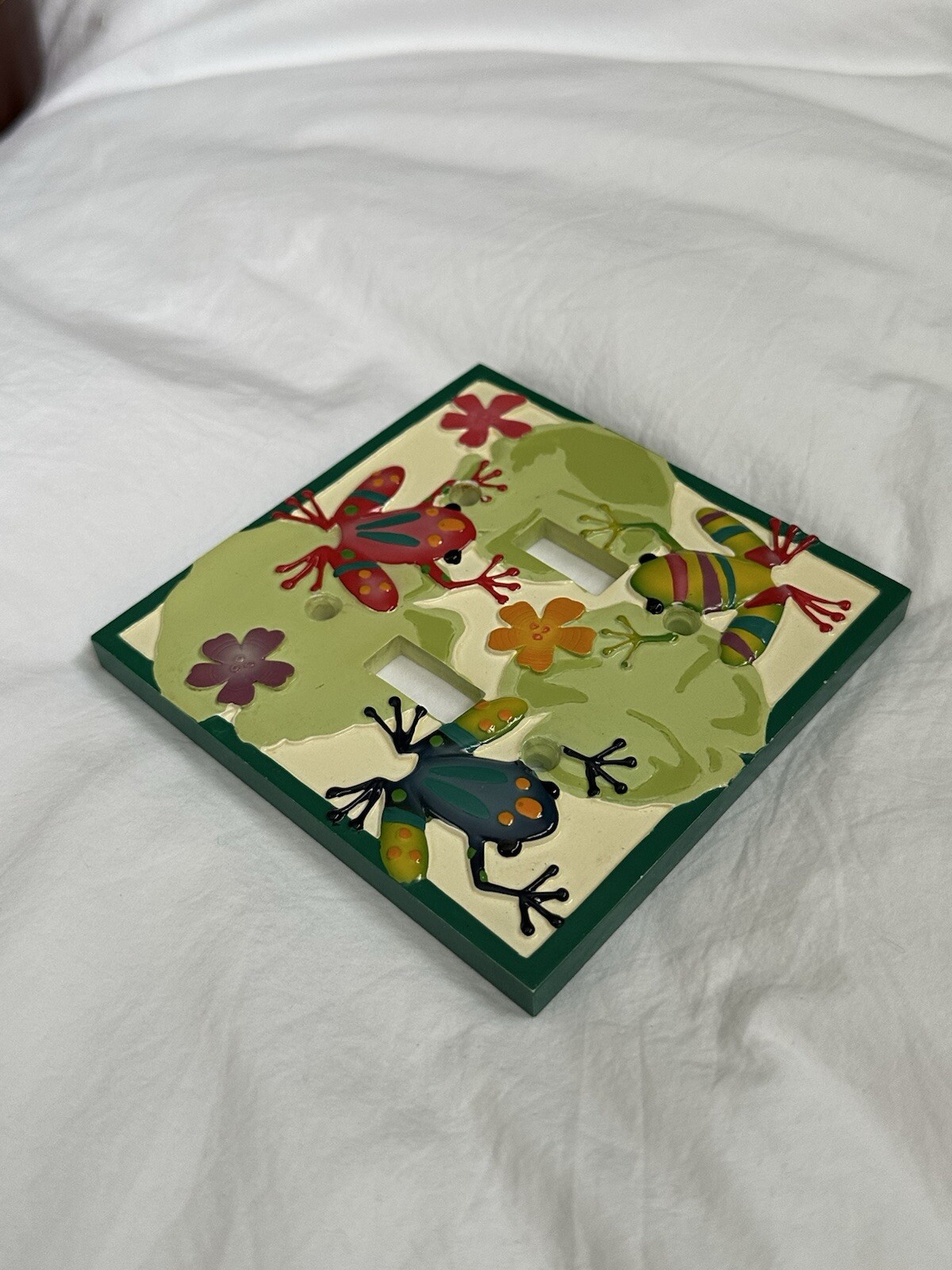 Vintage 90s Double Switchplate Frog Lily Pads Wall Outlet Cover Colorful