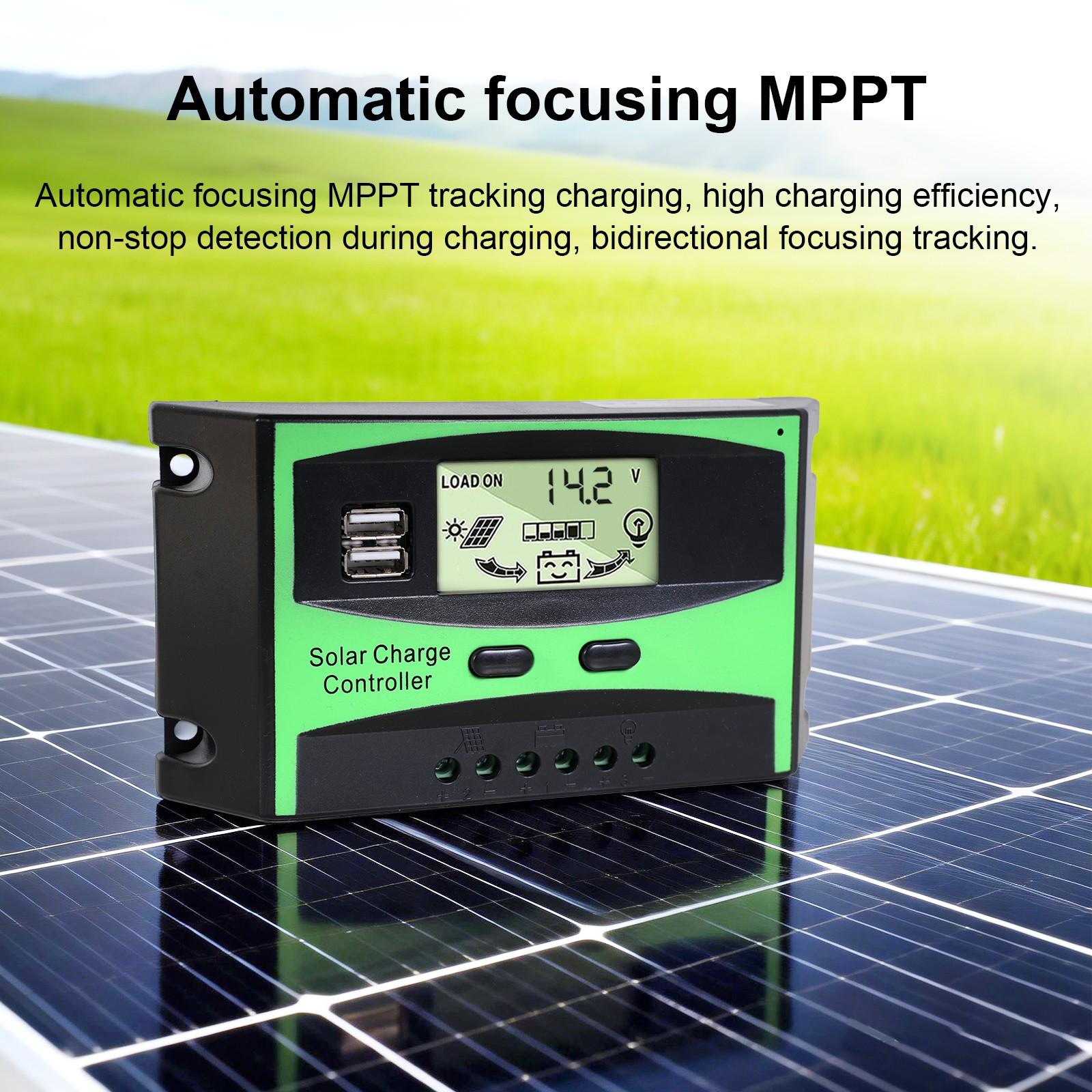 40A Solar Charge Controller LCD Display 12V 24V Auto Regulator Dual USB