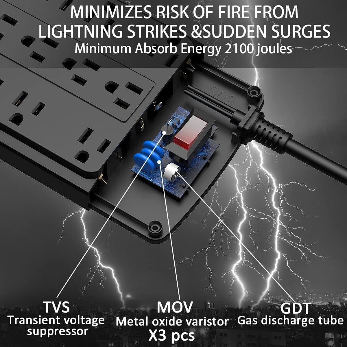 18 Outlets Surge Protector Power Strip – 6 Feet Flat Plug Heavy Duty Extensio…