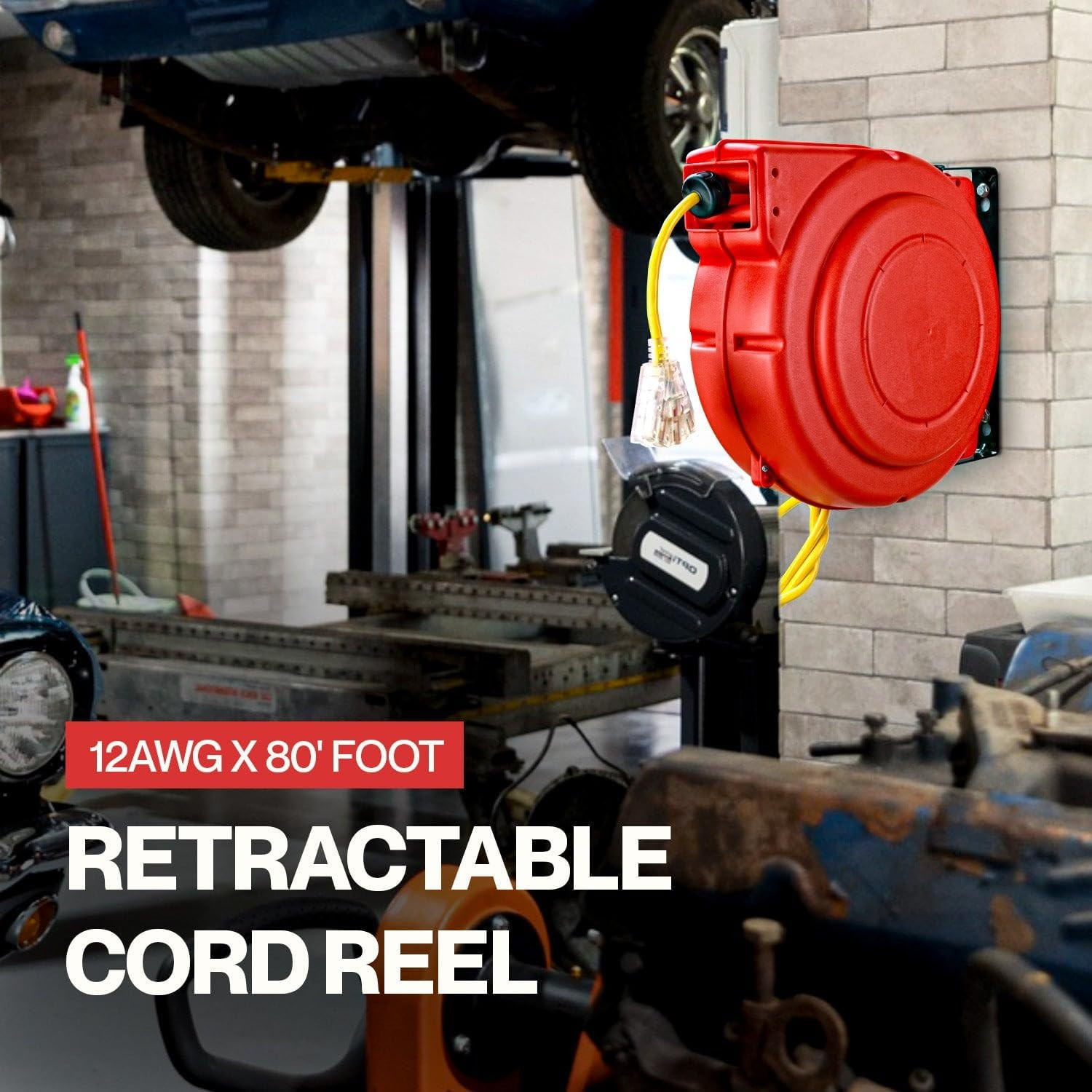 Extension Cord Reel Retractable Longest Industrial 12Awg X 80′ Foot Commercial P