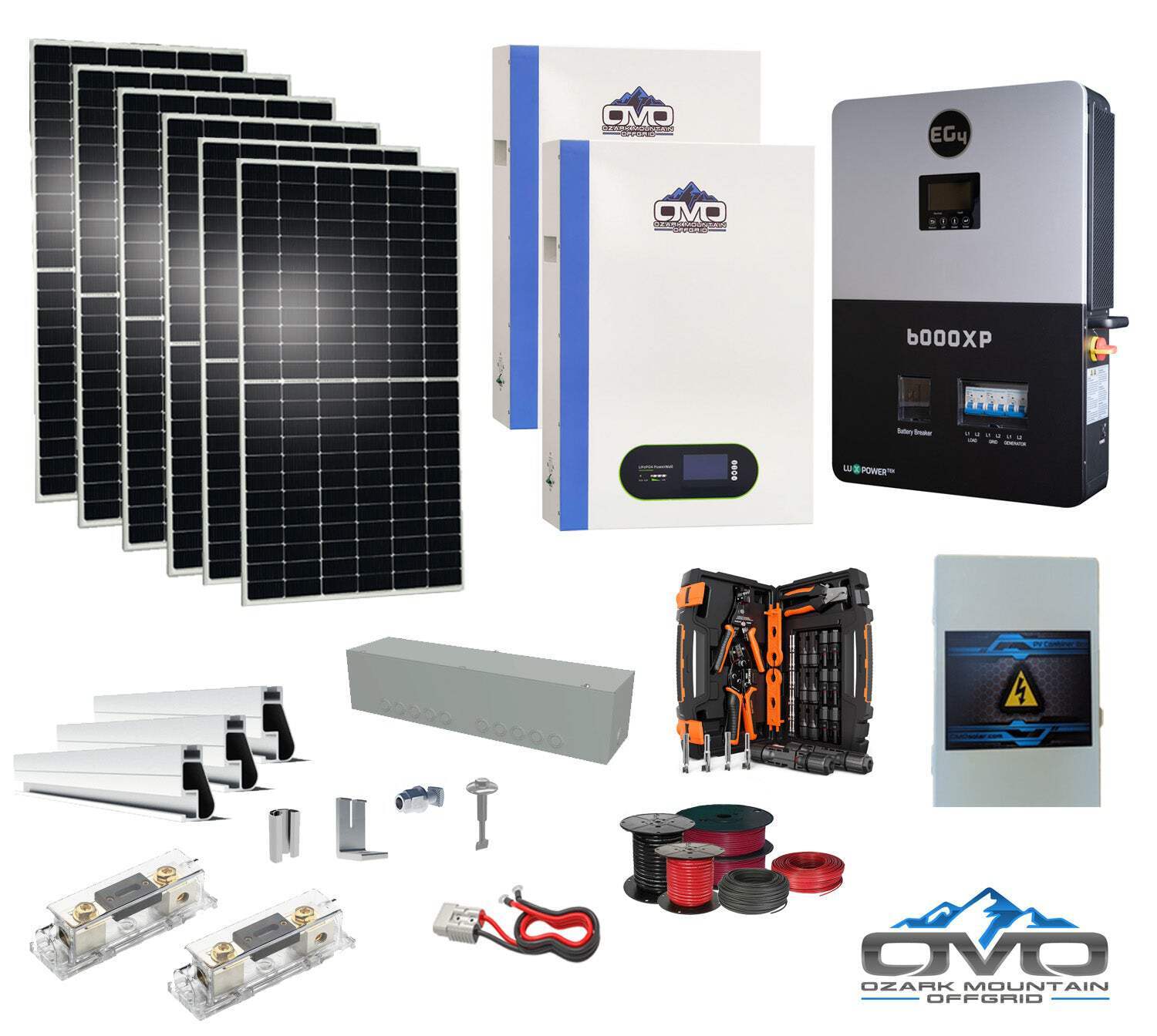 3.3KW Complete Offgrid Solar Kit + 6K EG4 6000XP Inverter + 2x 5.12KW OMO 48V Pa