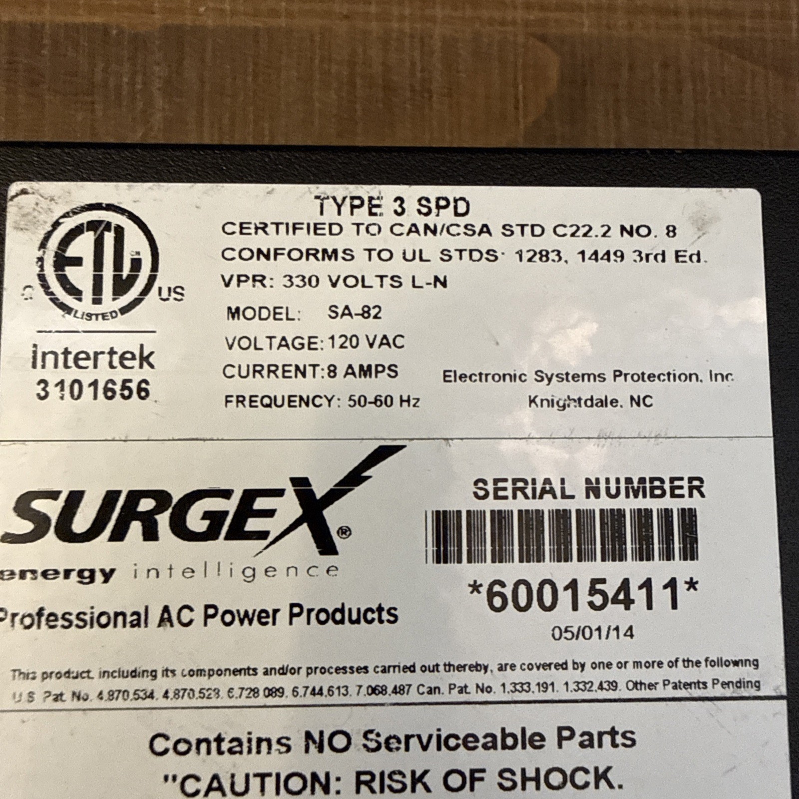 SurgeX Flatpak 120VAC 8AMPS Max Surge Suppressor SA-82