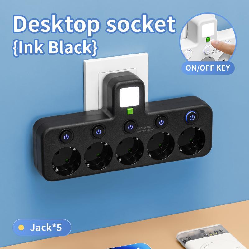 EU Plug 5-Socket Wall Outlet, With/Without USB Type-C, No Extension Cord