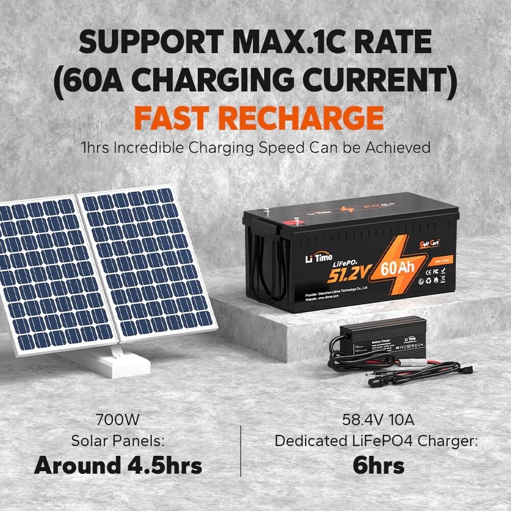 LiTime 48V 30Ah 60Ah 100Ah LiFePO4 Lithium Battery BMS Born For Golf Cart Lot