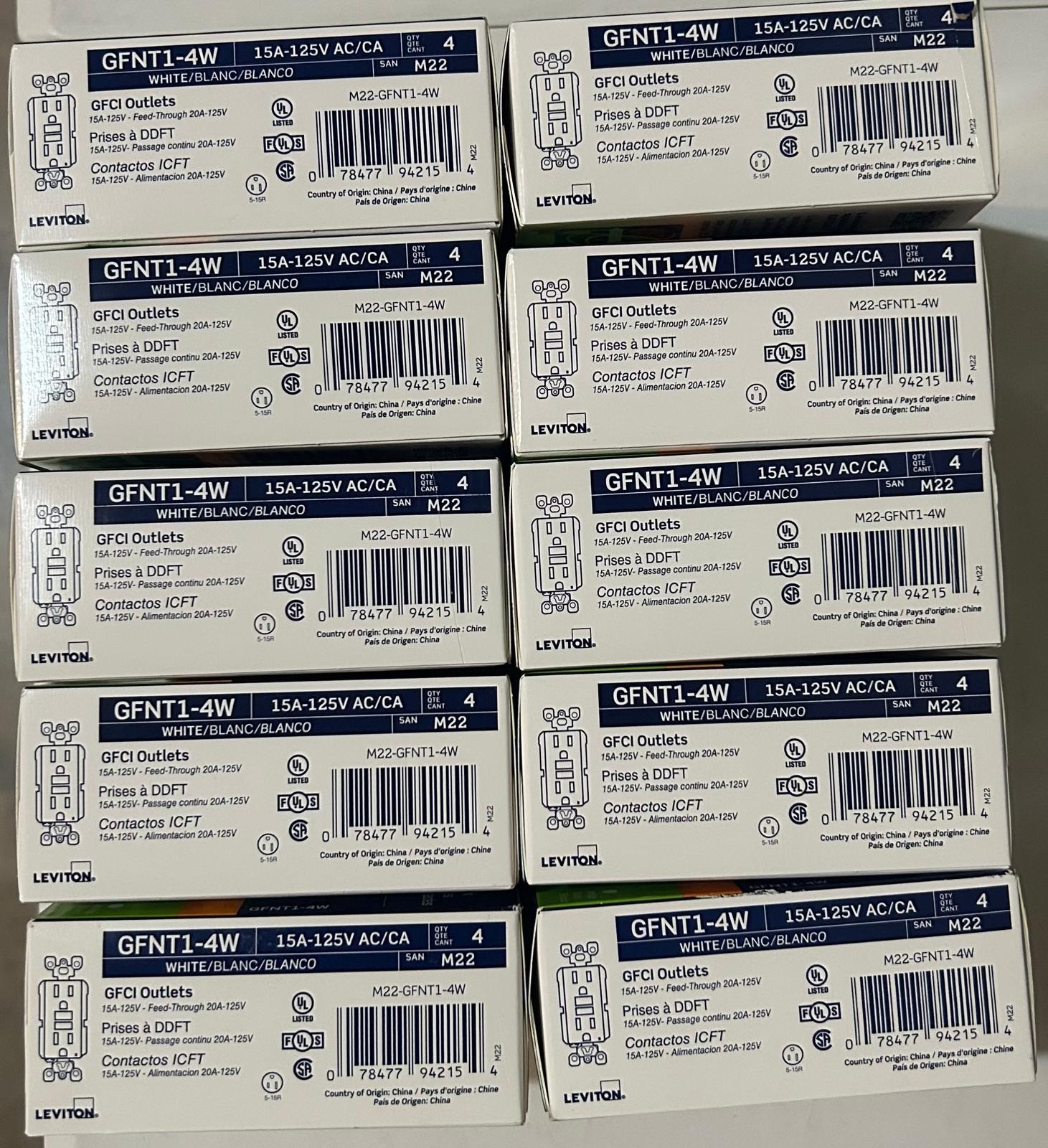 Leviton (GFNT1-4W) 15A Duplex Outlet (Pack of 10) FREE SHIPPING