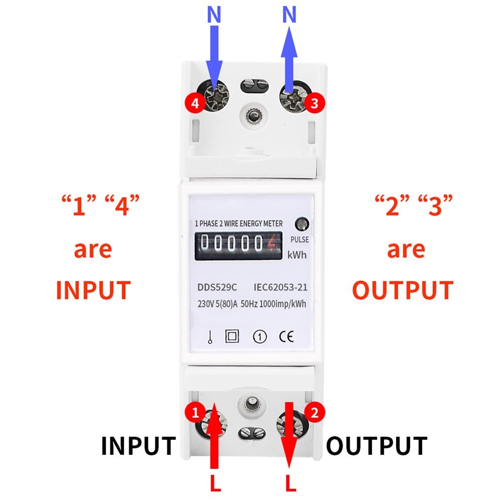 80A AC 230V Single Phase Energy Meter Analog Mechanical for Standard Rail Mount