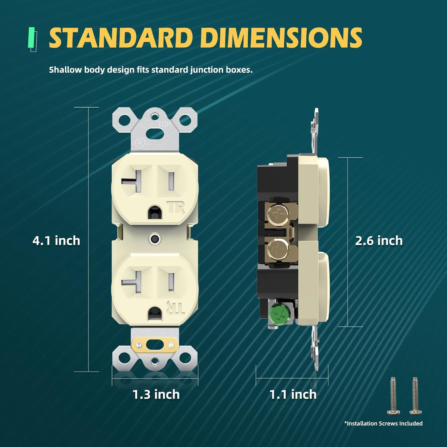 10 Pack Standard Duplex Receptacle Outlet, 20A/125V/2500W, Tamper-Resistant Elec