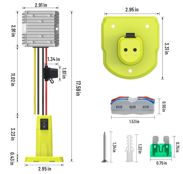 18V to 12V Step Down Converter Compatible with Ryobi 18V Battery Adapter Volt…