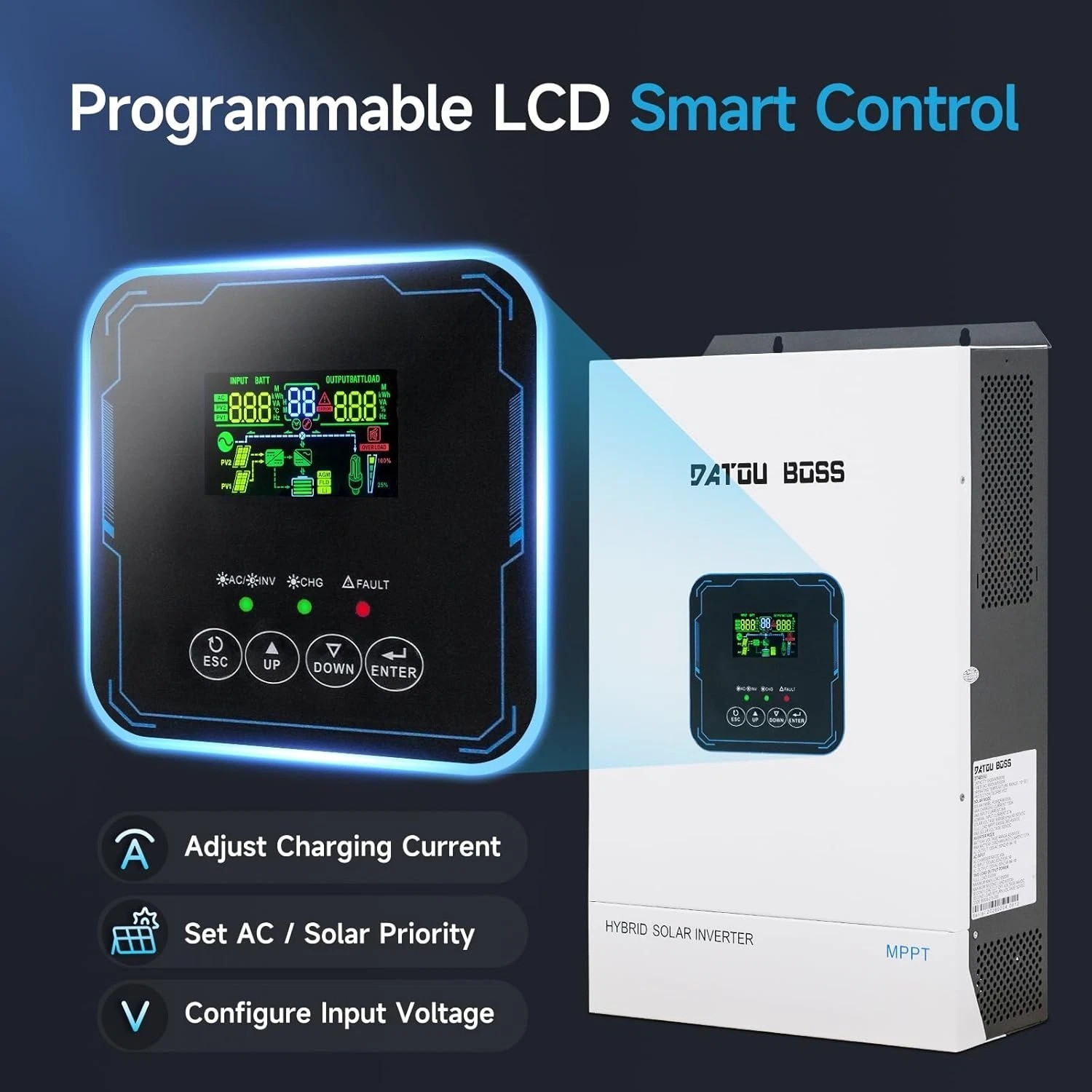 48V 5500W Hybrid Solar Inverter MPPT 100A Pure Sine Wave Charge PV Controller US