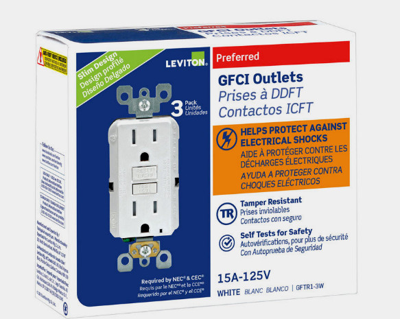 LEVITON White Thermoplastic GFCI OUTLET 15 Amp 125 Volt 3 pack GFTR1-03W