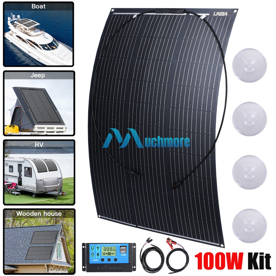 Flexible Monocrystalline Solar Panel Kit for Home/Caravan/RV/Boat 100W 200W 400W