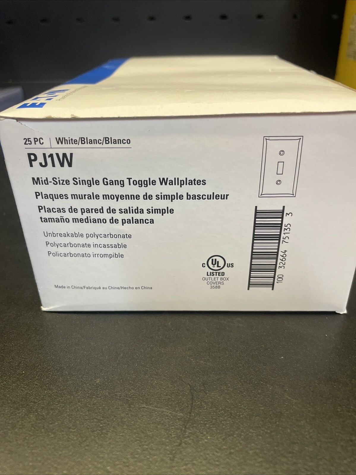 25 per box Eaton Single Gang Toggle Wall Plates PJ1W mid size ( White )
