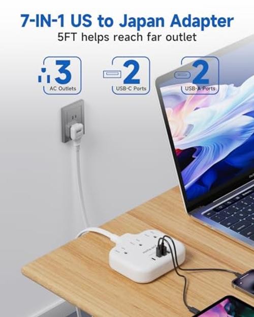 US to Japan Adapter, 2 Prong to 3 Prong Outlet Adapter with Type A-Japan China