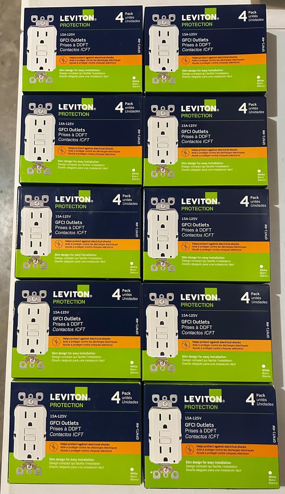 Leviton (GFNT1-4W) 15A Duplex Outlet (Pack of 10) FREE SHIPPING