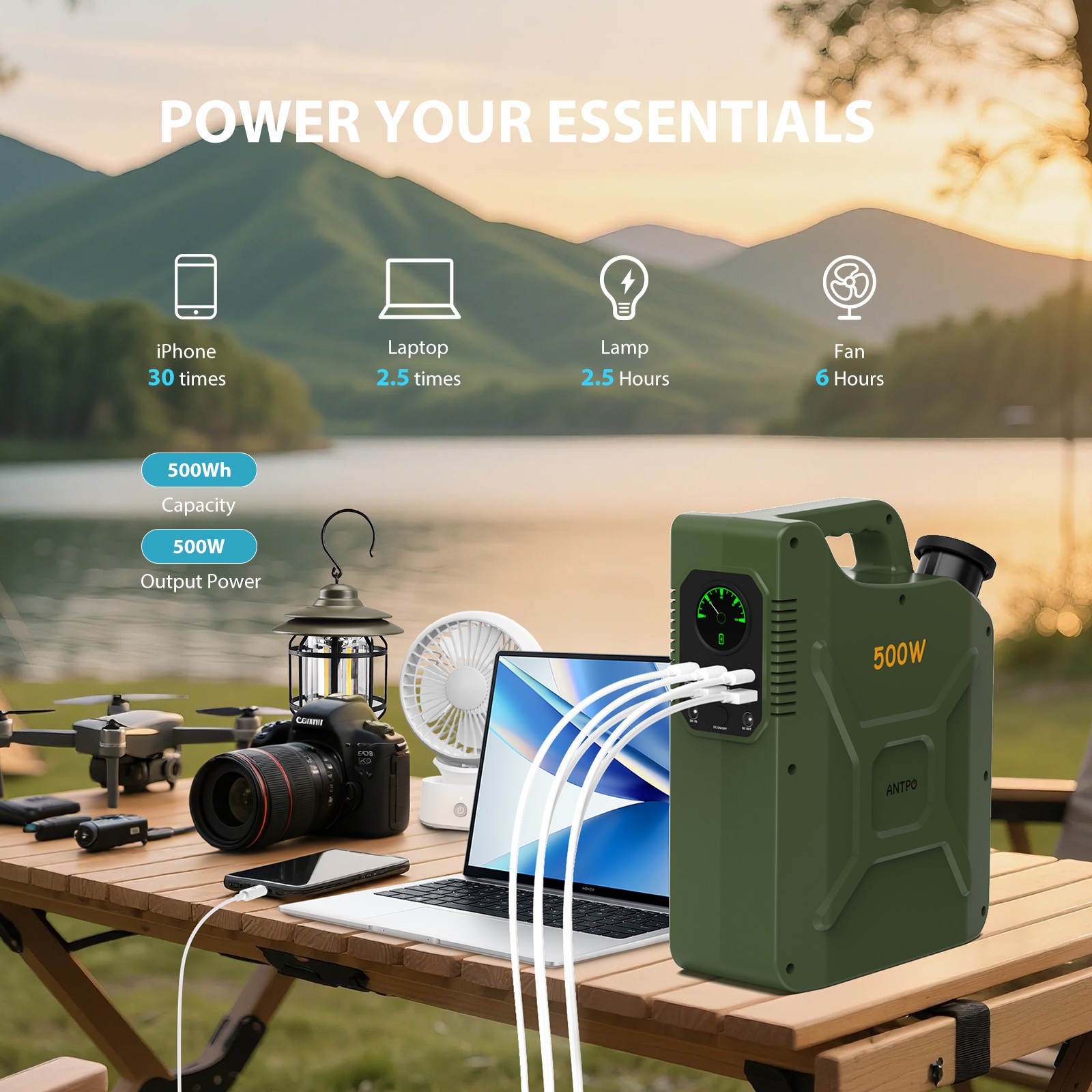 ANTPO 500W 500Wh Portable Power Station Solar Generator for Camping self driving