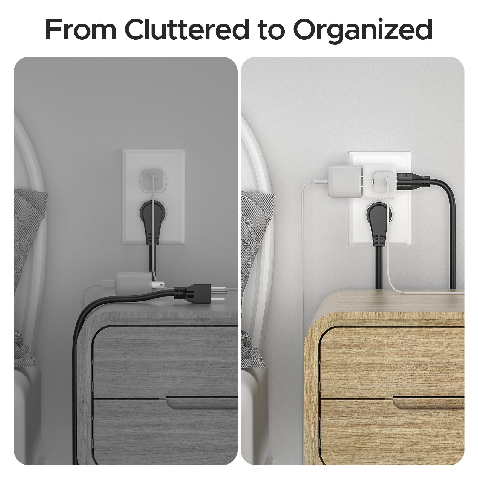 [ETL Listed] 3 Outlet Extender Indoor Grounded AC Power Wall Tap Adapter Plug