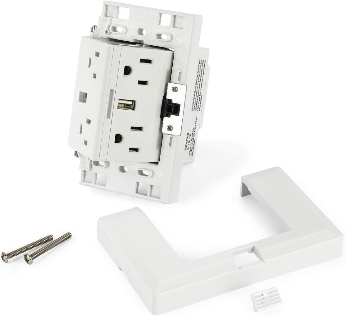 theOUTlet Basic 15 Amp 125 Volt Permanent Outlet Extender 4 + 2 USB Ports White