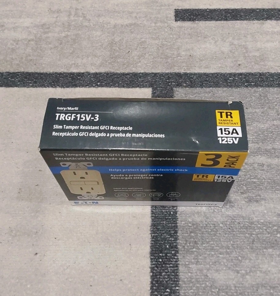 EATON TRGF15V-3 15 Amp TAMPER RESISTANT GFCI RECEPTACLES 3-PACK Ivory NEW G3