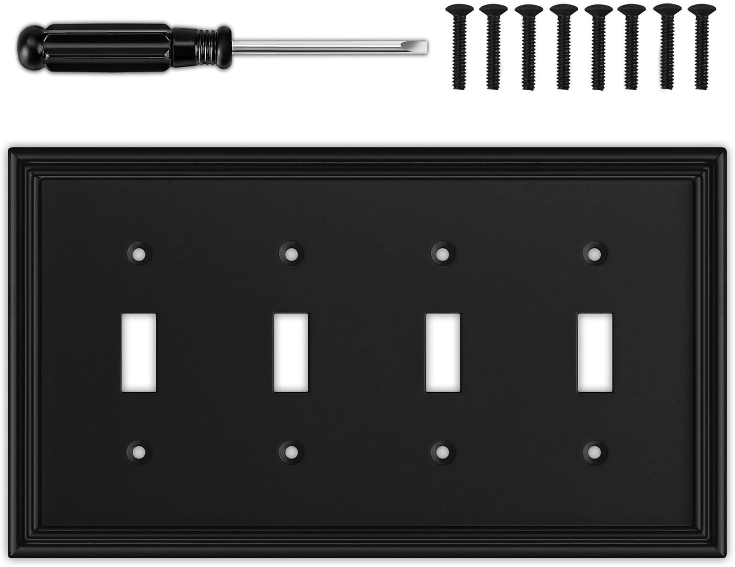 Matte Black Decorative Quad Toggle Light Switch Covers Wall Plate, Natural Mater