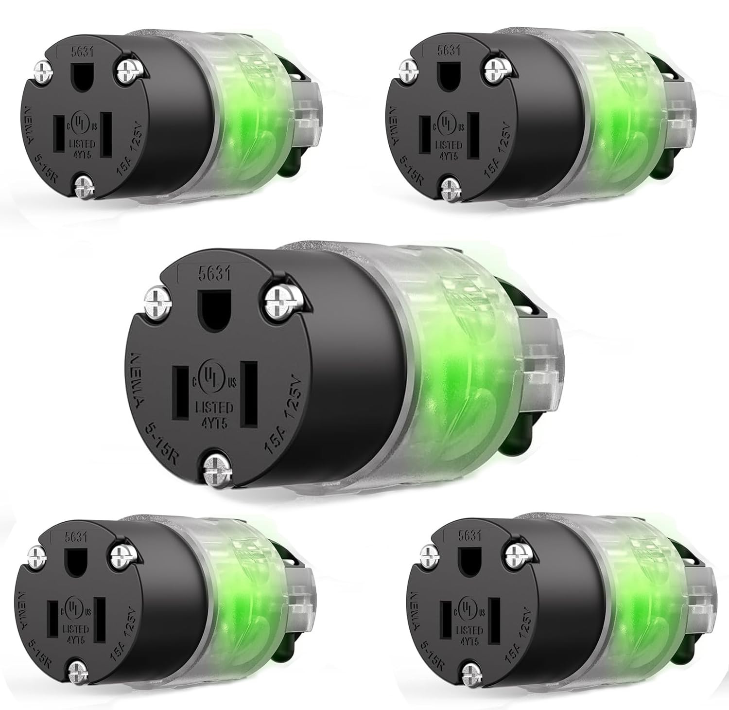 5 Set Lighted Extension Cord Ends, 15A 125V Extension Cord Replacement Ends 3 Pr