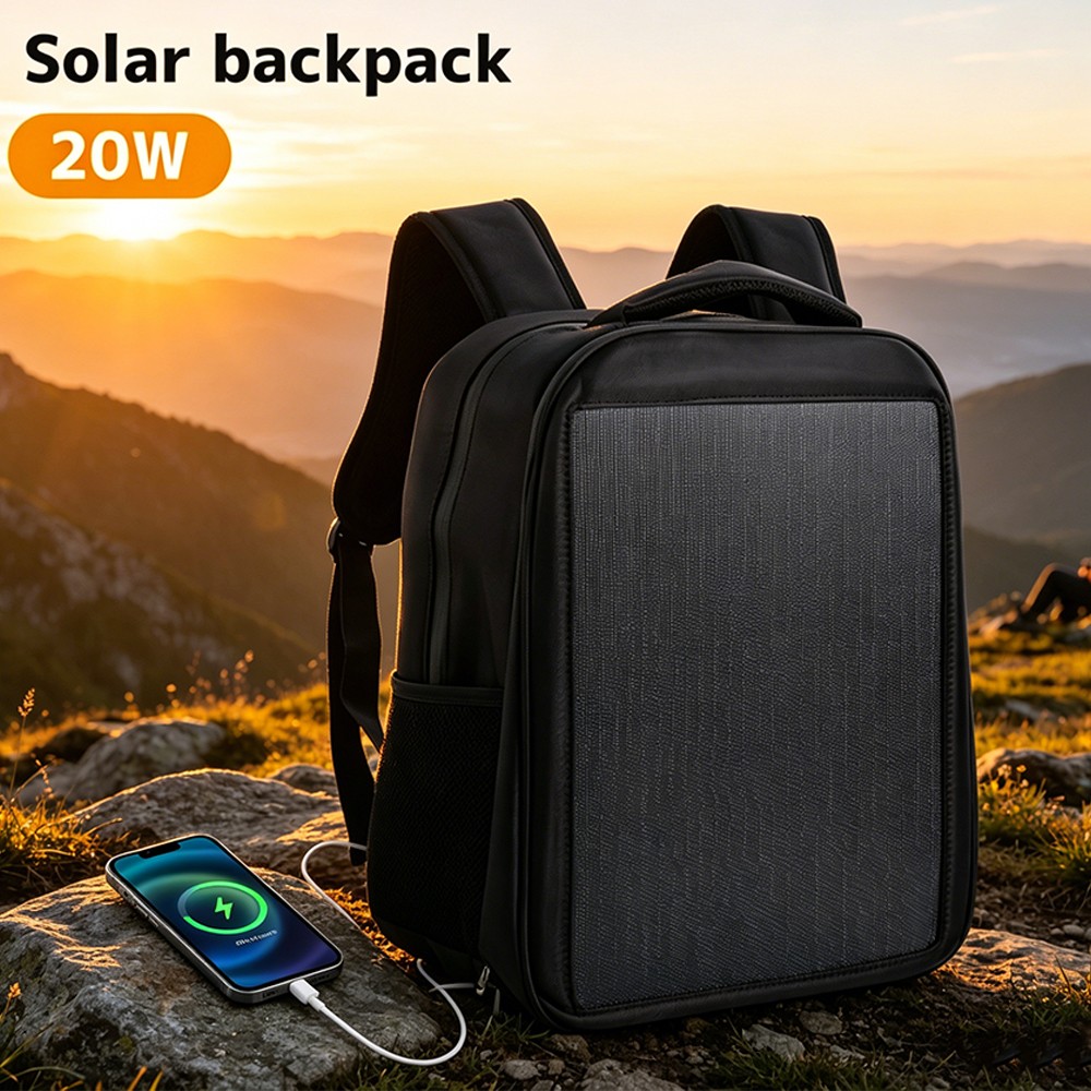 20W Solar Backpack HPBC USB 5V 3A 75% Charged Storage Bag Power for Hiking Trip