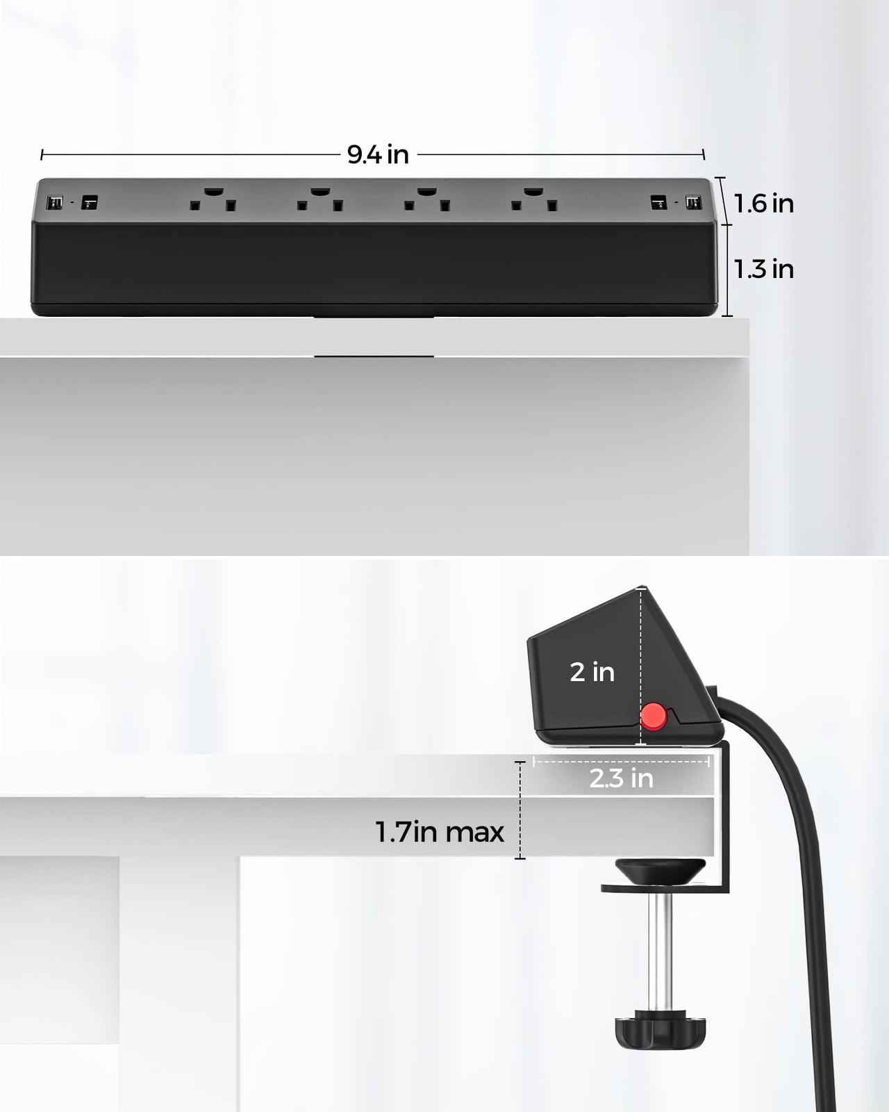 Desk Clamp Power Strip, 1875W Surge Protectors with 2 USB A, 2 USB C Ports, 4…