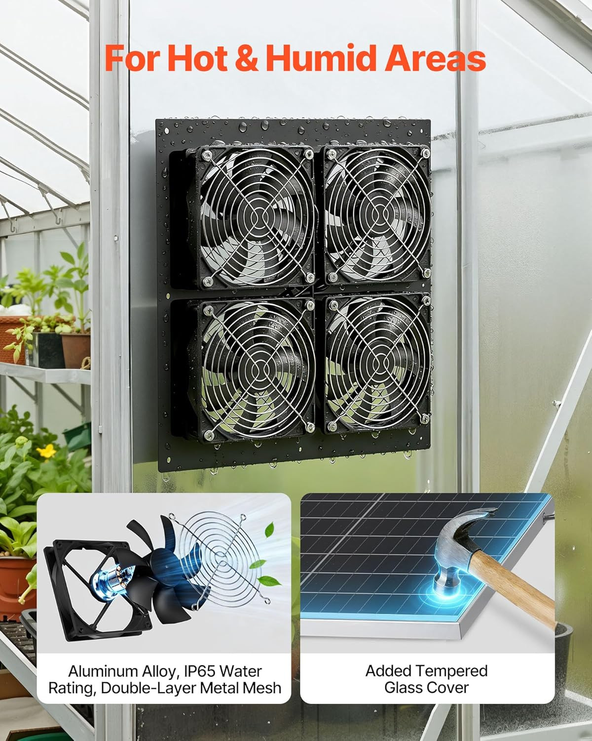 Solar Powered Fan, 25W Solar Panel with 4 Fans, Adjustable Solar Panel Angle, 26