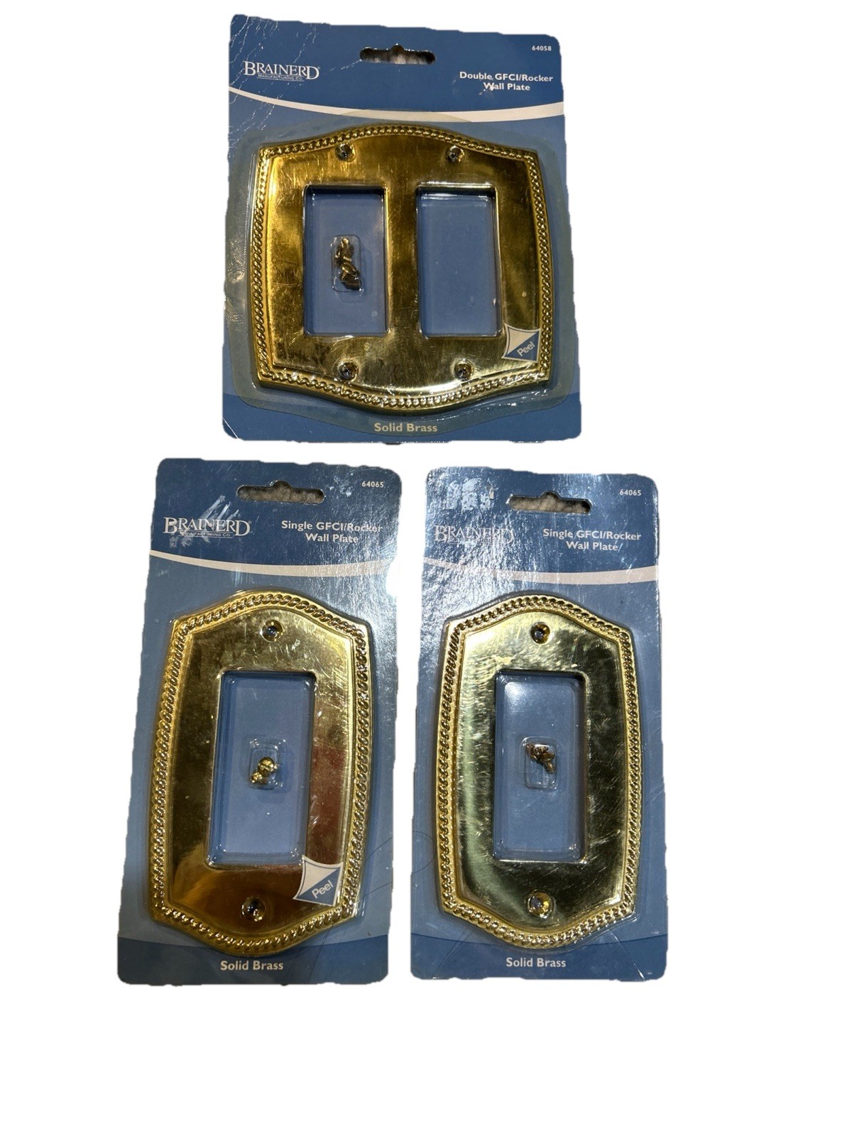 Brainerd (2) SINGLE (1) DOUBLE GFCI/ROCKER WALLPLATE COVERS SOLID BRASS