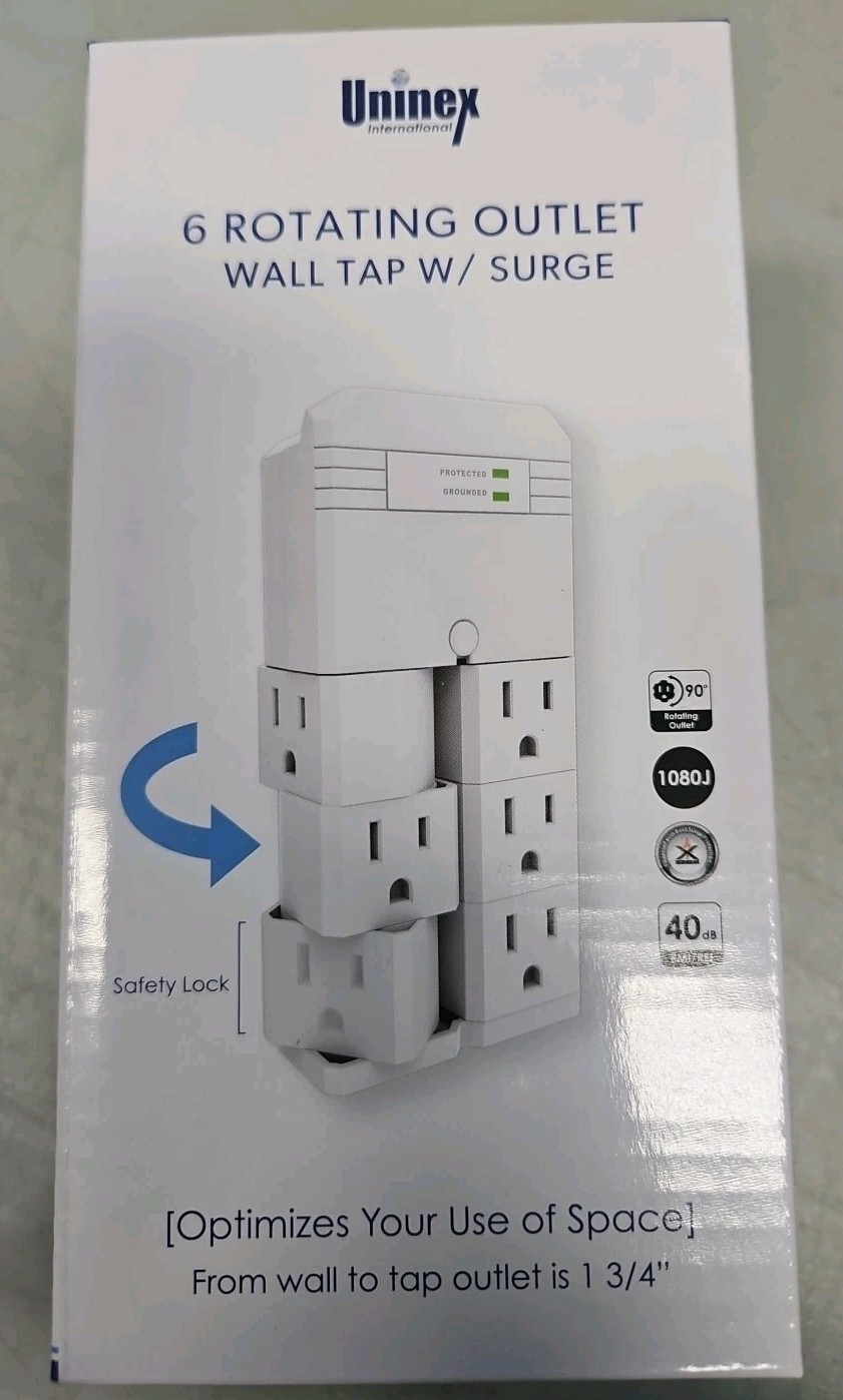 Uninex PS114 6 Rotating Outlet Wall Tap Surge Protector 1080J UL Listed NEW