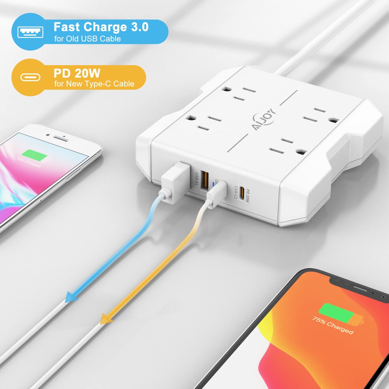 Power Strip with USB Ports 5 ft Extension Cord with 4 Outlets2.2 in and 4 USB…
