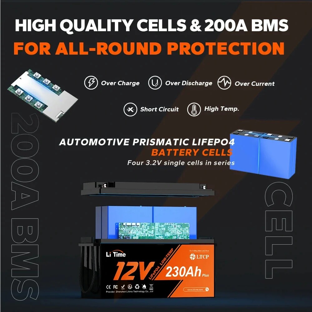 Litime 12V 230Ah Plus Lithium Battery LiFePO4 Low-Temp For RV Marine-Refurbished