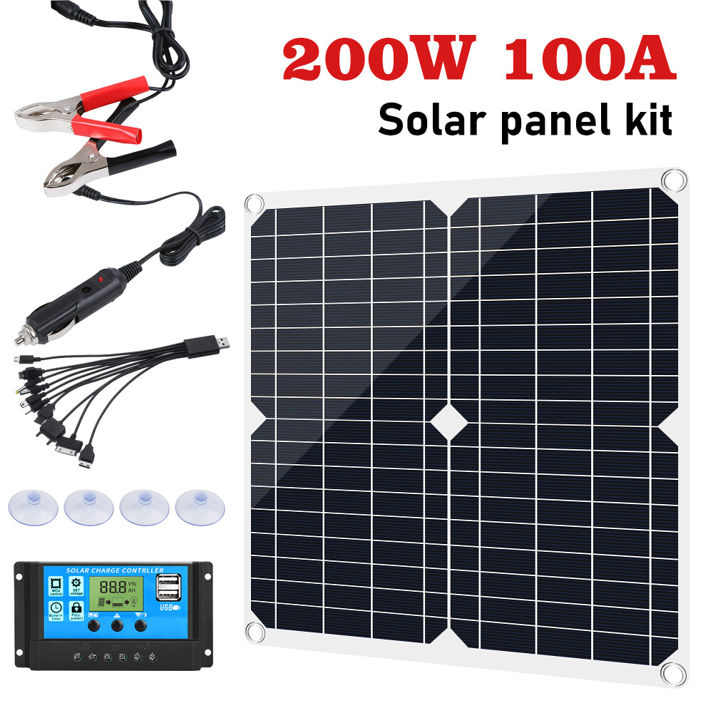 16000W Car Power Inverter DC12V to AC 110V 200W Solar Panel Kit 100A Controller