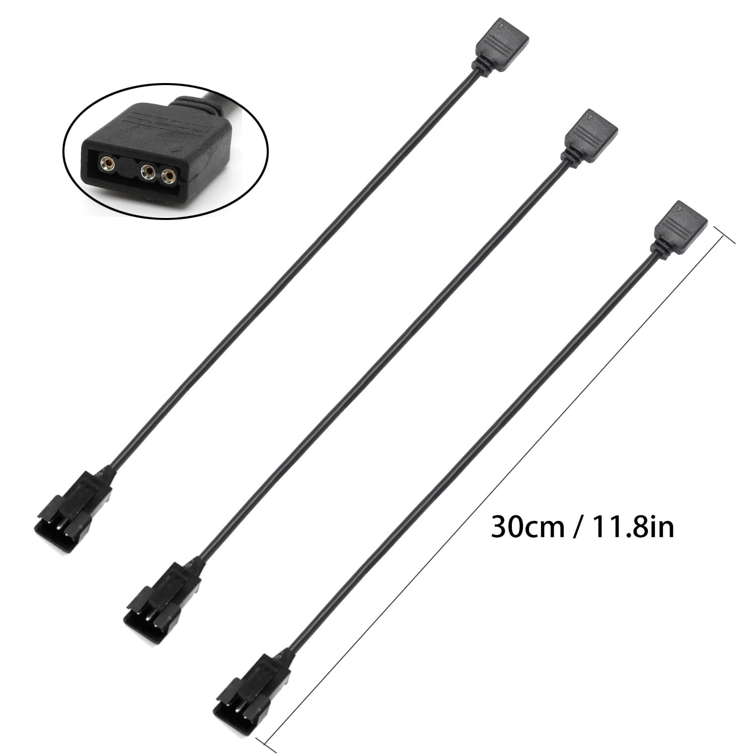 3-Pack ARGB Extension Cable 5V 3-pin JST SM 3Pin Male Adapter 1-to-1 11.8 Inch