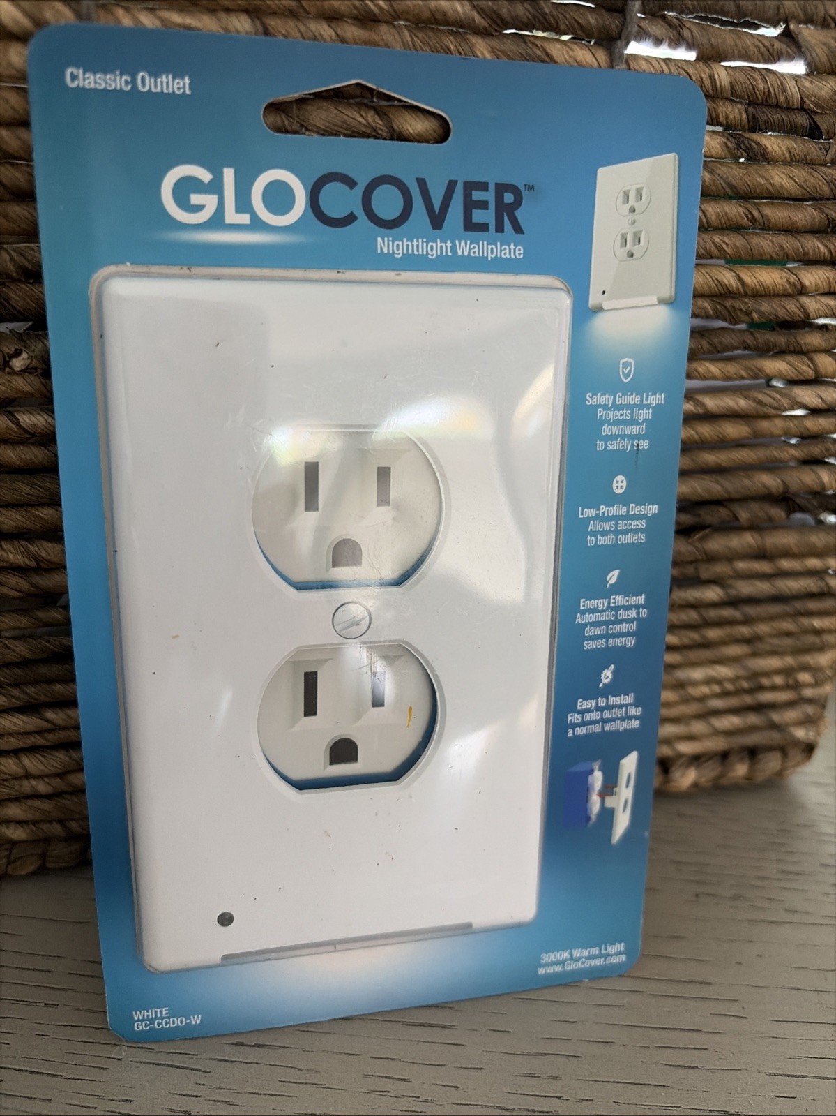 GloCover Lighted Wall Plate White Decorator Outlet GC-CDDO-W rectangle outlet